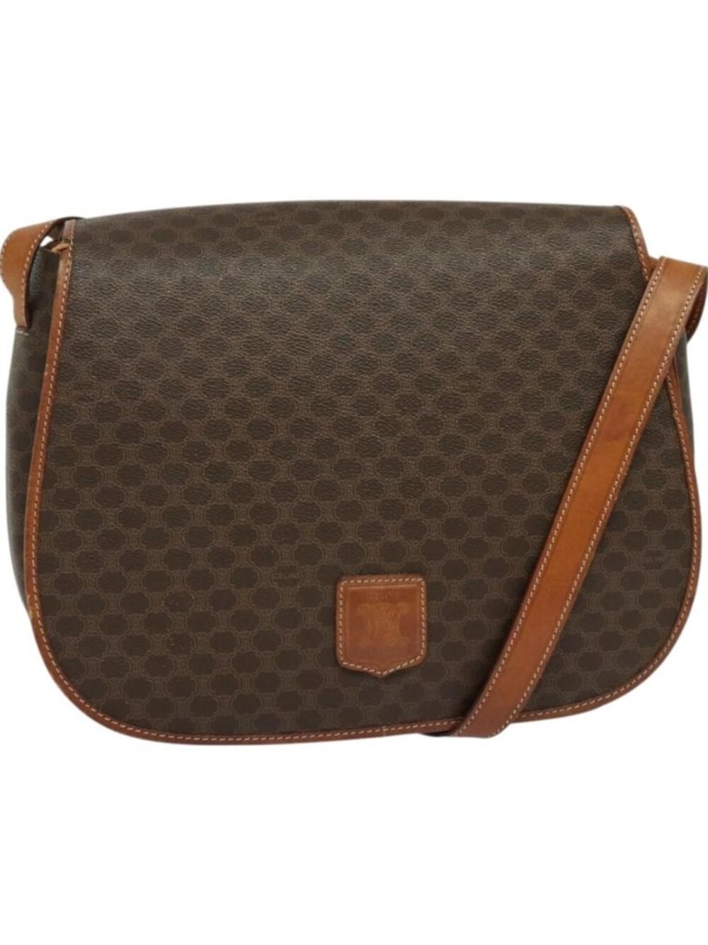 CELINE Macadam Canvas Shoulder Bag PVC Leather Brown Gold